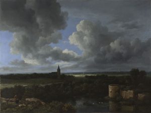 Jacob van Ruisdael, Landschap met kasteelruïne en kerk, 1665-1670